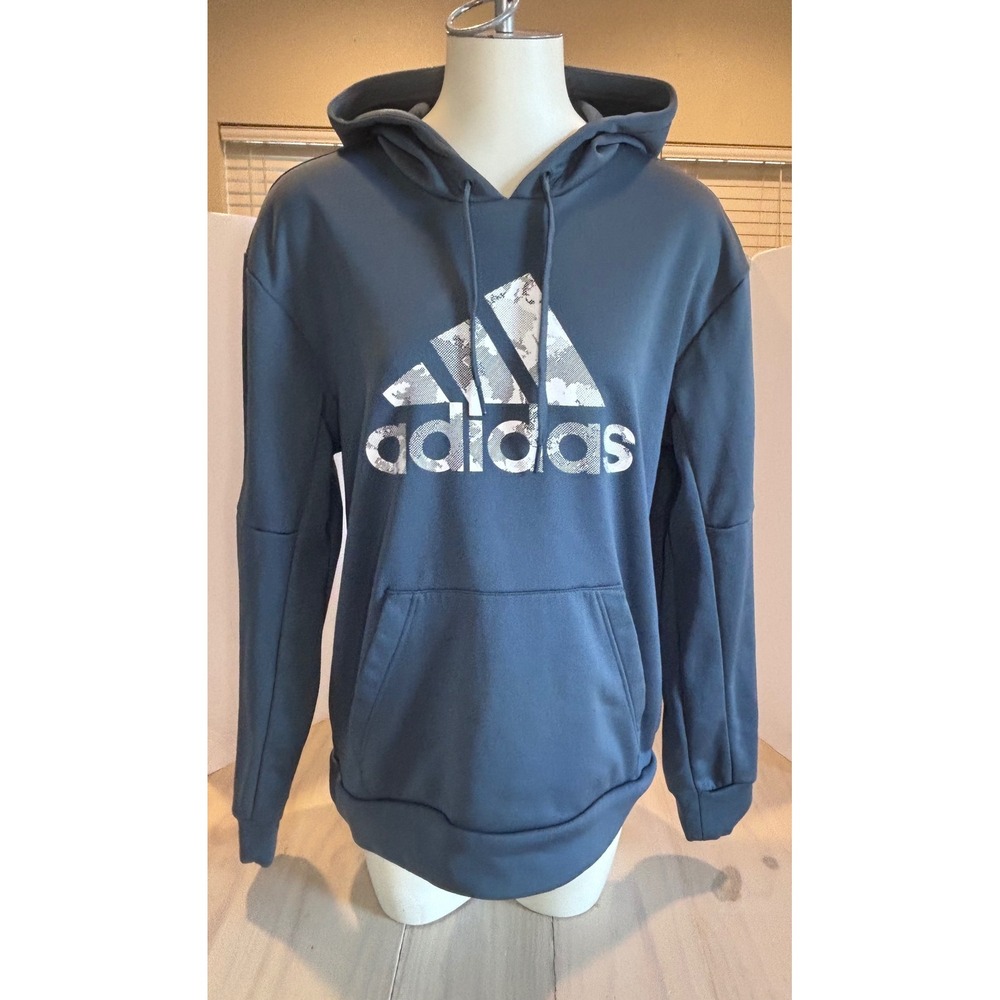 Adidas Womens Blue Graphic Logo Pullover Hoodie‎ Sweatshirt Sz Medium Activewear